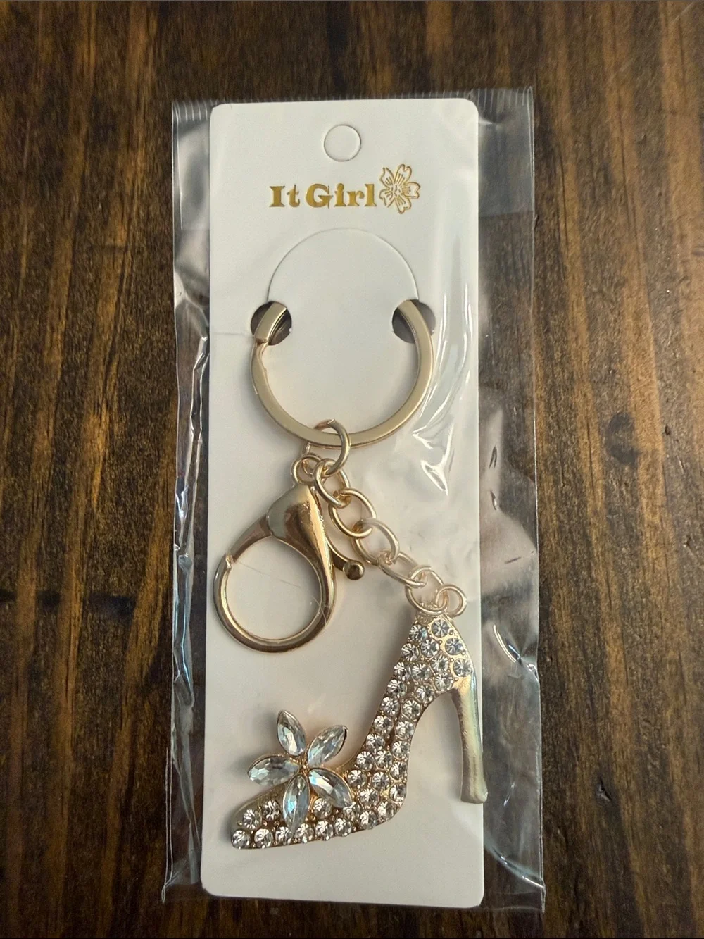 ItGirl Rhinestone Embellished Goldtone Chic High Heel Keychain Charm
